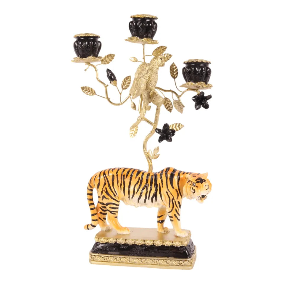 Portacandela tigre 38 cm - Nero - Resina