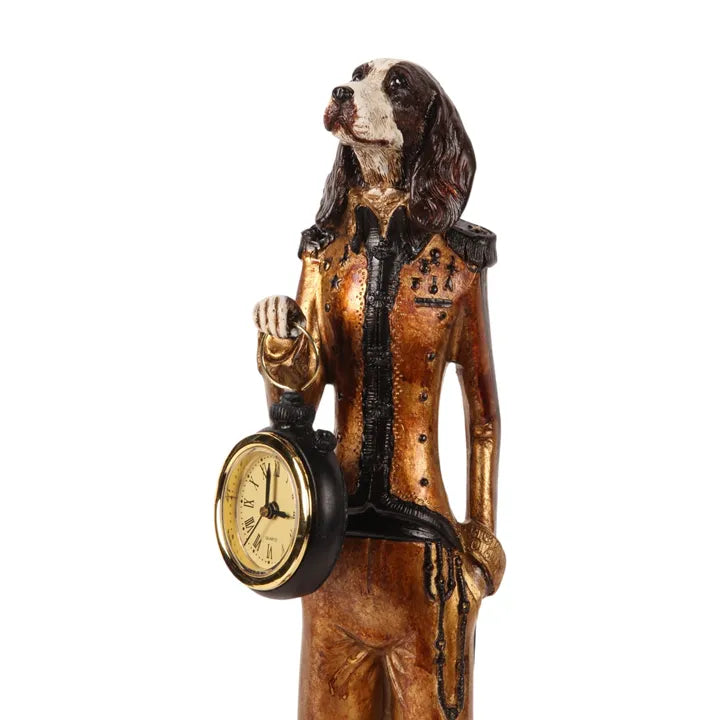 Cane in piedi con orologio figurina 50 cm - Oro - Resina