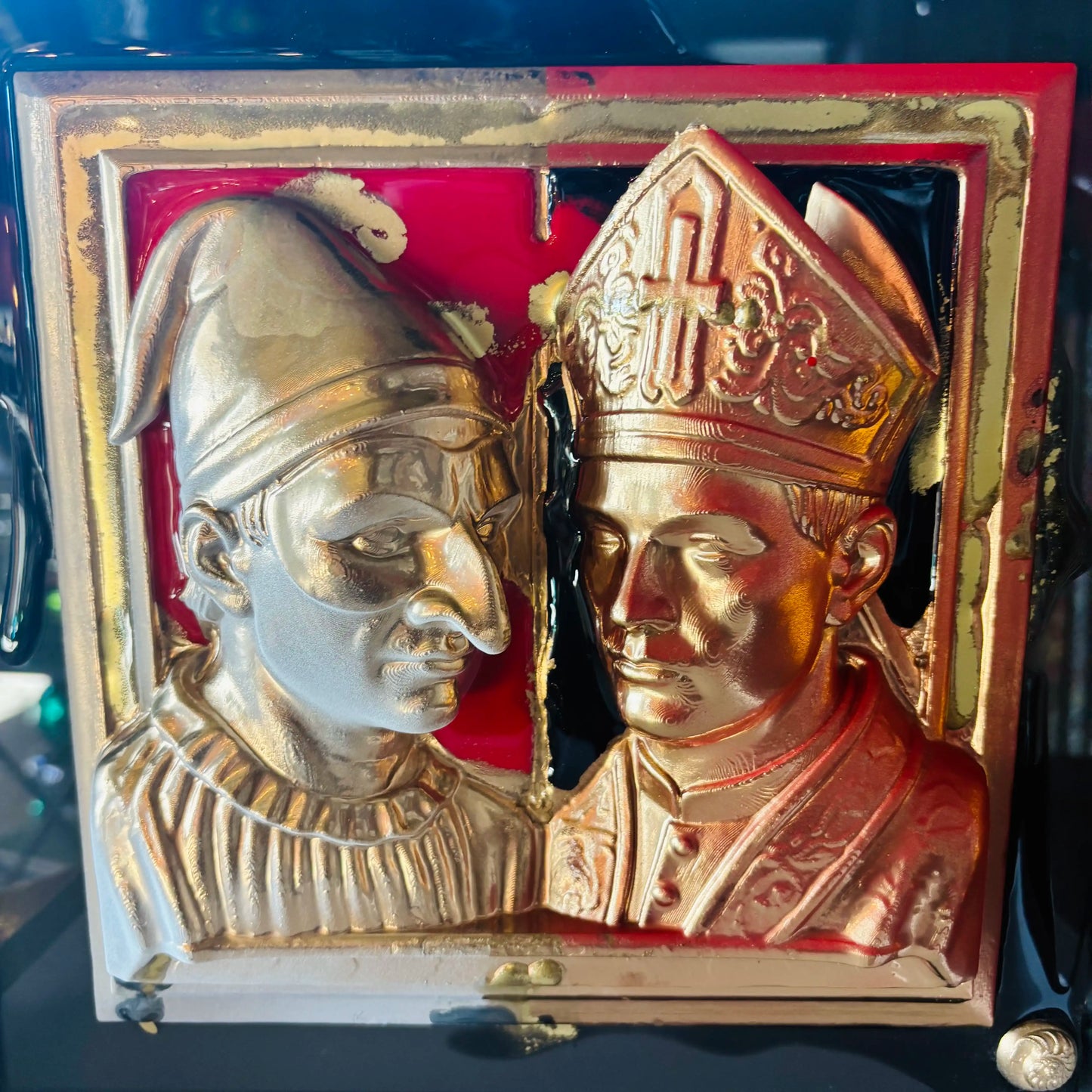 Quadro scultura tridimensionale Sacro e Profano 35x35cm