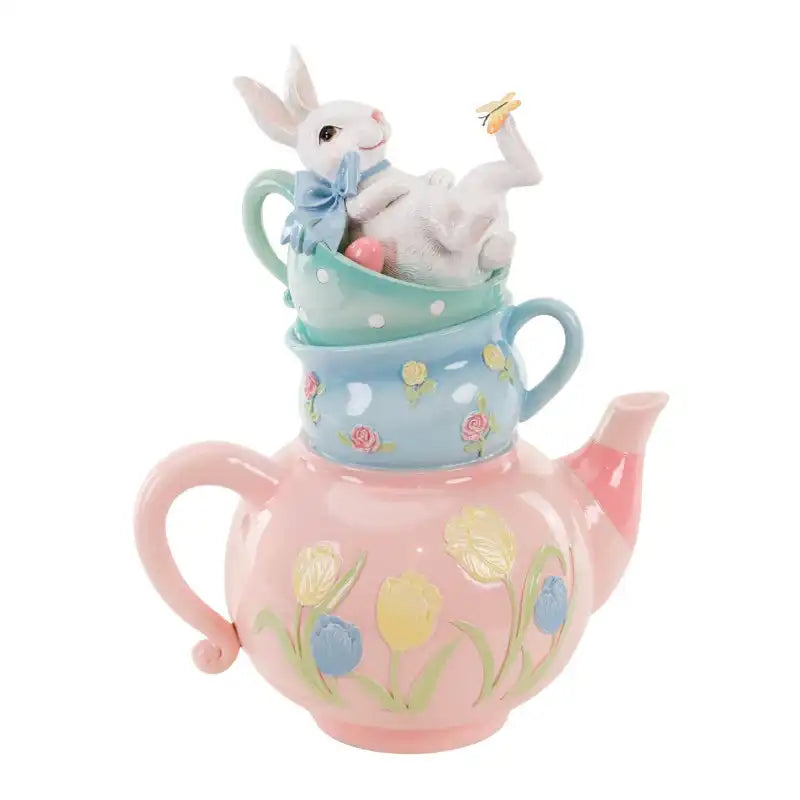 Coniglietto/tazza/tetiera stak rosa/blu/bianco 34cm