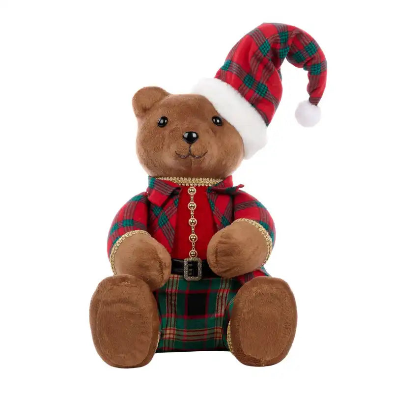 Orsetto seduto di natale in tartan H37 CM