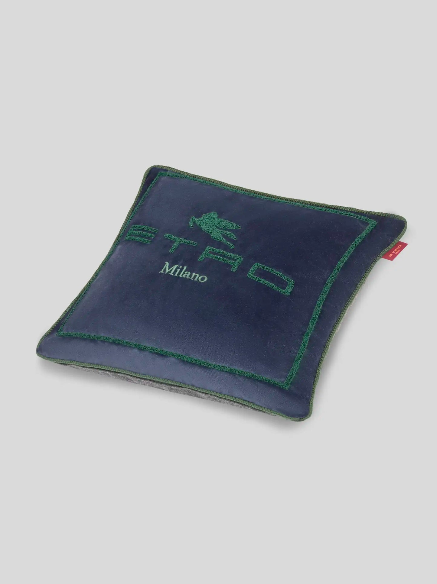 Cuscino blw navy in cotone e lana con pegaso e logo Etro ricamati