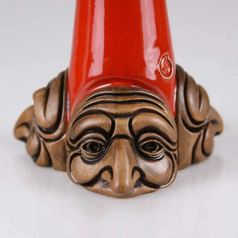 Corno Portafortuna Tre Facce in Terracotta Rosso h 25
