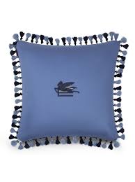 Cuscino in cotone con nappine e stampa piazzata 45x45cm