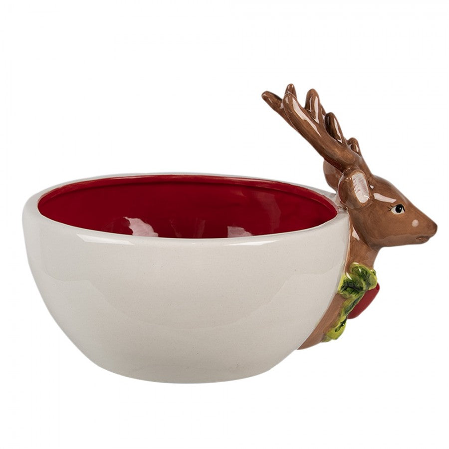 Scodella decorativa 700 ml Bianco Rosso Ceramica Cervo Ciotola da portata