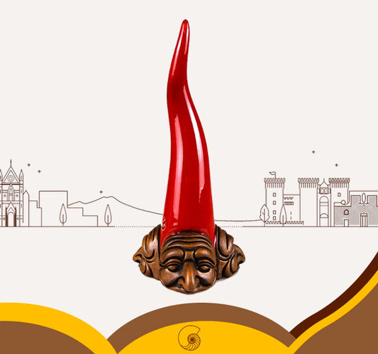 Corno Portafortuna Tre Facce in Terracotta Rosso h 25