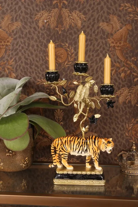 Portacandela tigre 38 cm - Nero - Resina