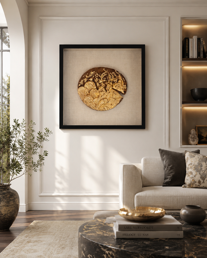 Quadro da parete “Disco di legno” – immagine 3D effetto oro, 60 cm