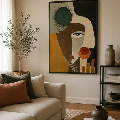 Quadro volto con cornice in legno nera 120x80cm
