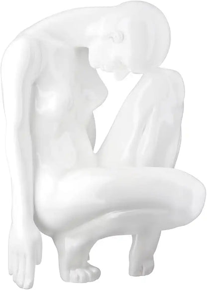 Scultura in resina bianca lucida a forma di donna,41cm