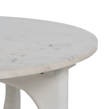 Tavolino rotondo in marmo bianco e legno di mango in stile moderno,diametro 75x40h