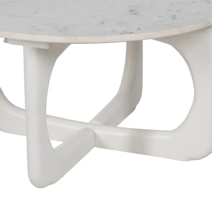 Tavolino rotondo in marmo bianco e legno di mango in stile moderno,diametro 75x40h