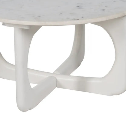 Tavolino rotondo in marmo bianco e legno di mango in stile moderno,diametro 75x40h