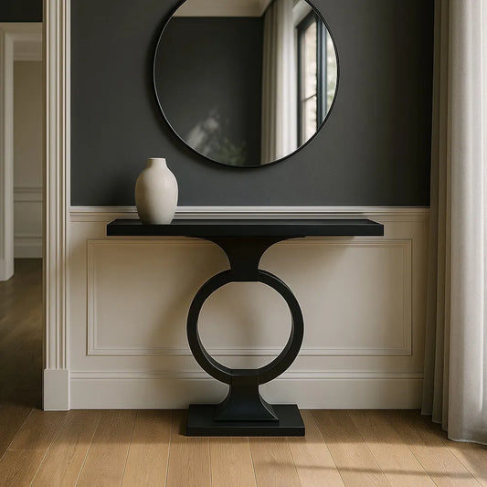 Console nero metallo/cristallo 90x32 80cm