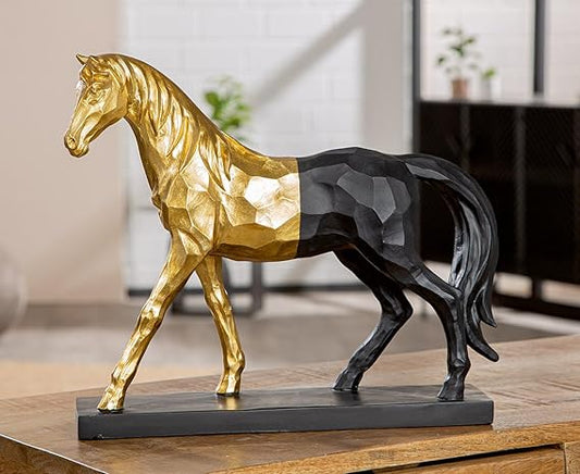 Scultura Cavallo in oro e nero, altezza 31 cm, larghezza 35 cm