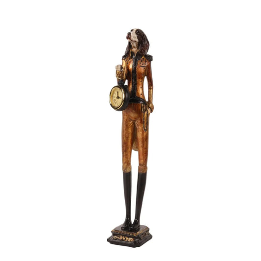 Cane in piedi con orologio figurina 50 cm - Oro - Resina