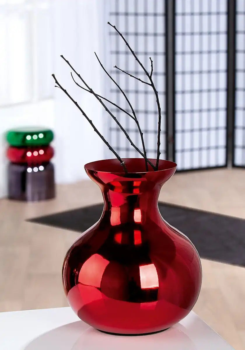 Vaso bulboso Kyoto rosso in metallo con tavolino 67cm