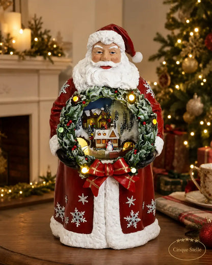 Carillon Babbo Natale con corona luminosa a batteria 30,5CM