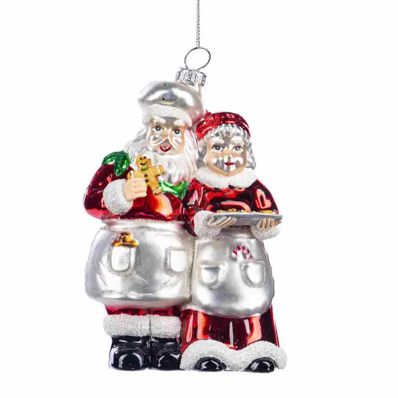 decoro albero coppia di chef babbo/mamma natale 9cm