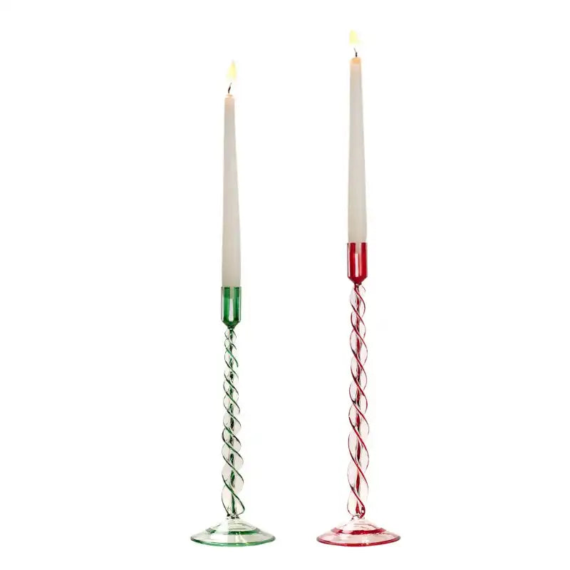 Portacandele alto a elica in vetro set /2 37cm