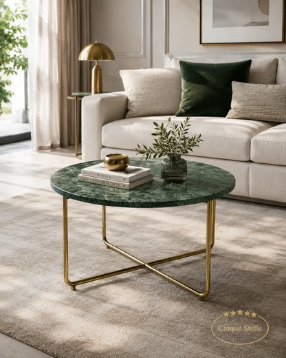 Tavolino in marmo verde e metallo oro dm-80cm/45cm altezza