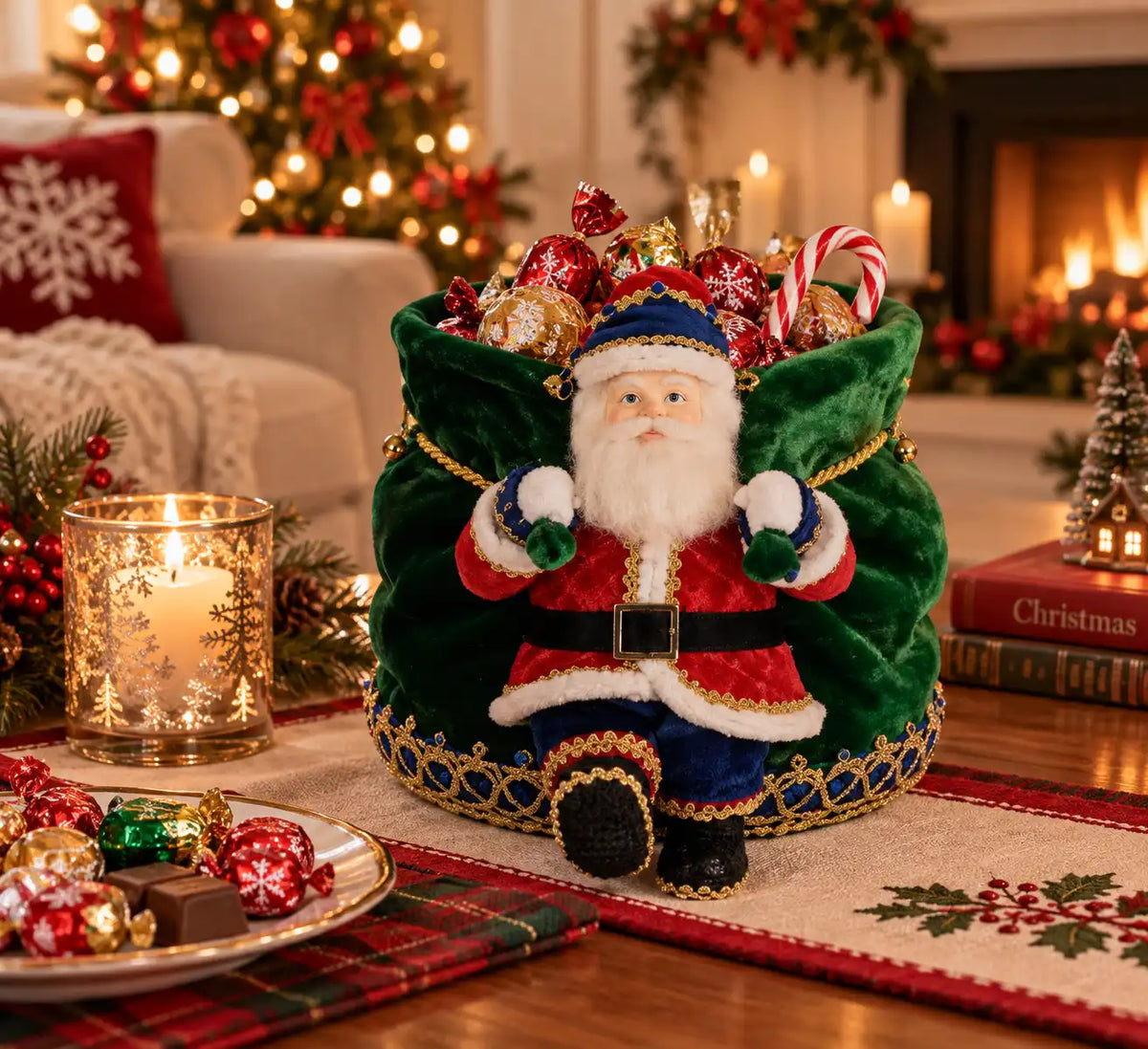 Piccolo Babbo Natale con un GRANDE sacchetto di caramelle