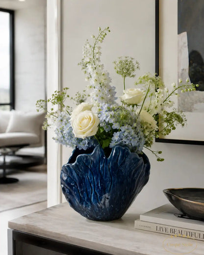 Vaso decorativo in ceramica blu,20cm