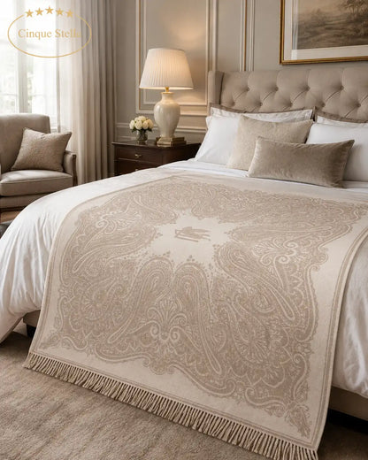 Plaid Jacquar in lana con pegaso e motivo Paisley