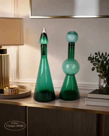 Set Bottiglie di Vetro Verde Scuro