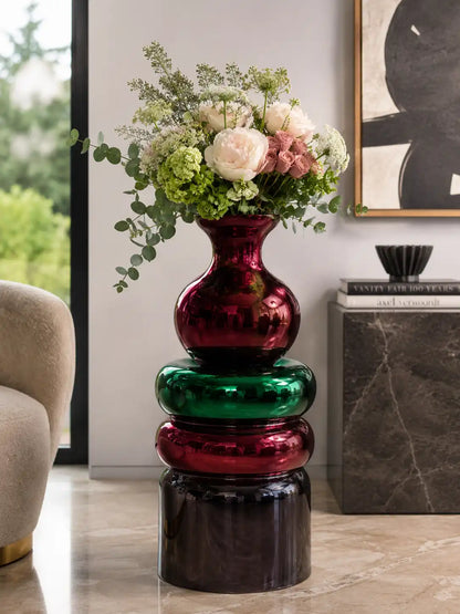 Vaso bulboso Kyoto rosso in metallo con tavolino 67cm