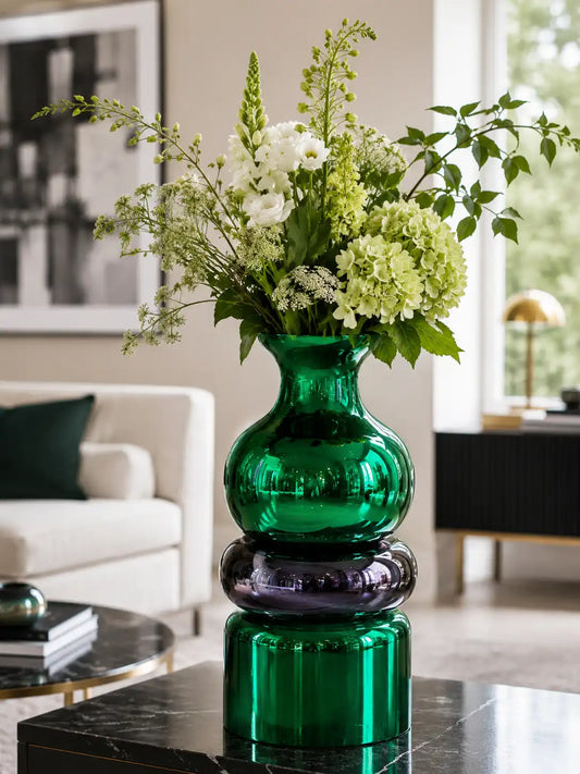 Vaso bulboso Kioto verde in metallo con tavolino 61cm