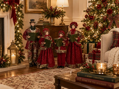 .CAROL SINGER FAMILY TT SET/4 RD/GLD 53CM