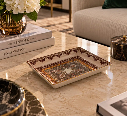 Vassoio ETRO rettangolare in porcellana con motivo paisley foliage