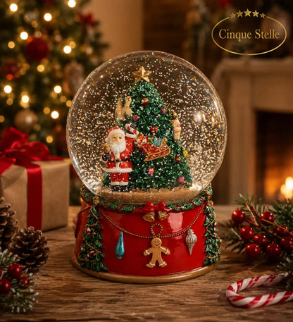 Globo di neve con albero di Babbo Natale musicale da 14.5cm