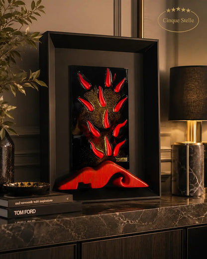 Quadro scultura tridimensionale Il Vesuvio Eruzione Scaramantica 35x25cm