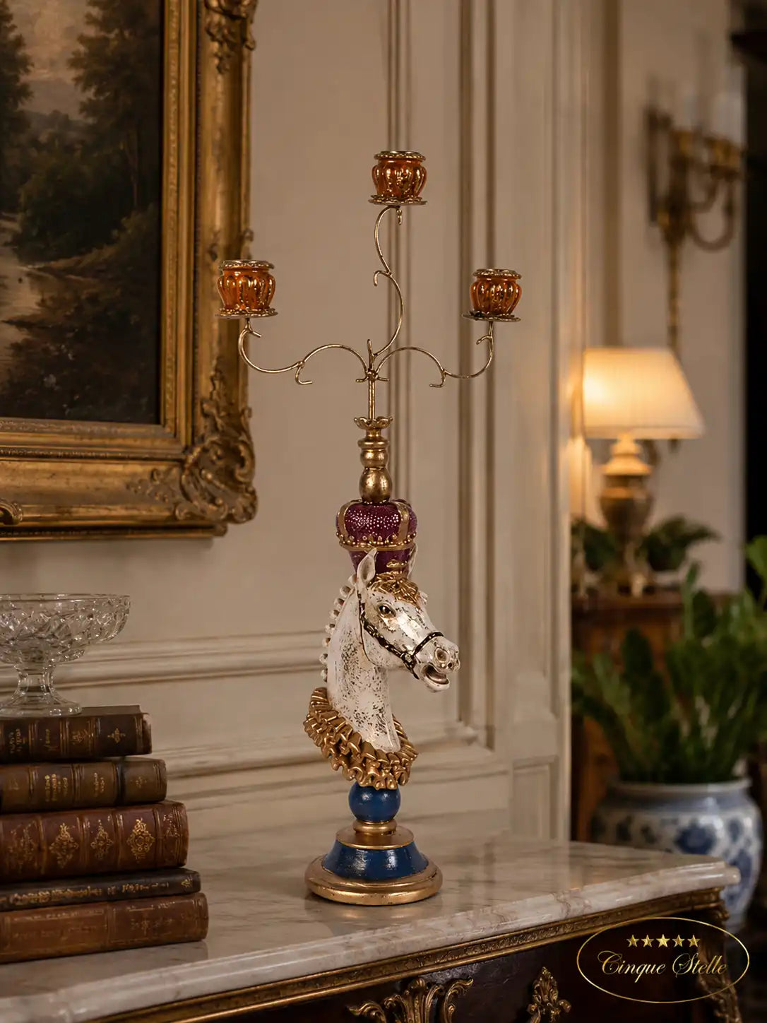 Candelabbro cavallo in resina 55cm