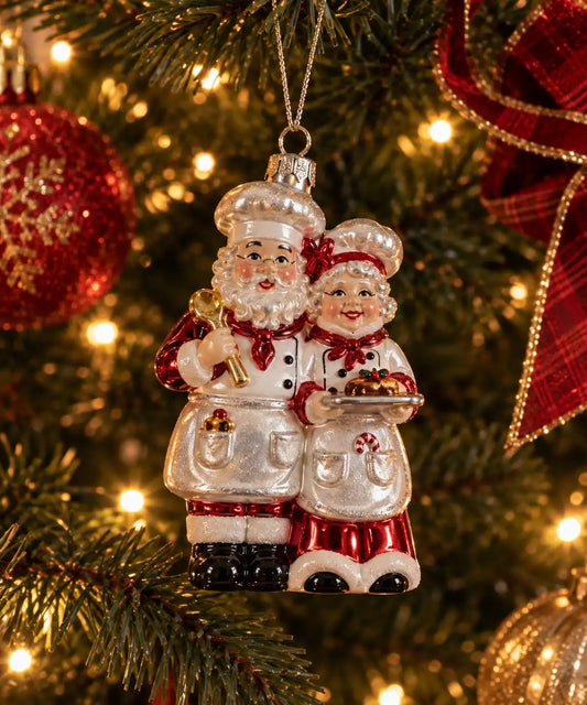 decoro albero coppia di chef babbo/mamma natale 9cm