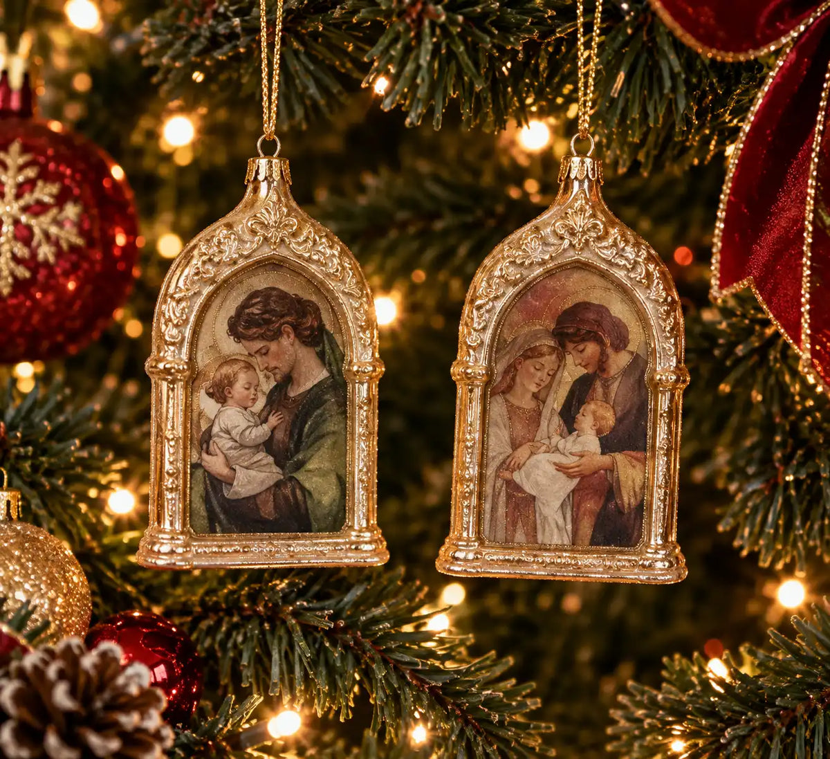Decoro Sacra famiglia / santa maria scena arco ornamento albero di natale 14,5CM