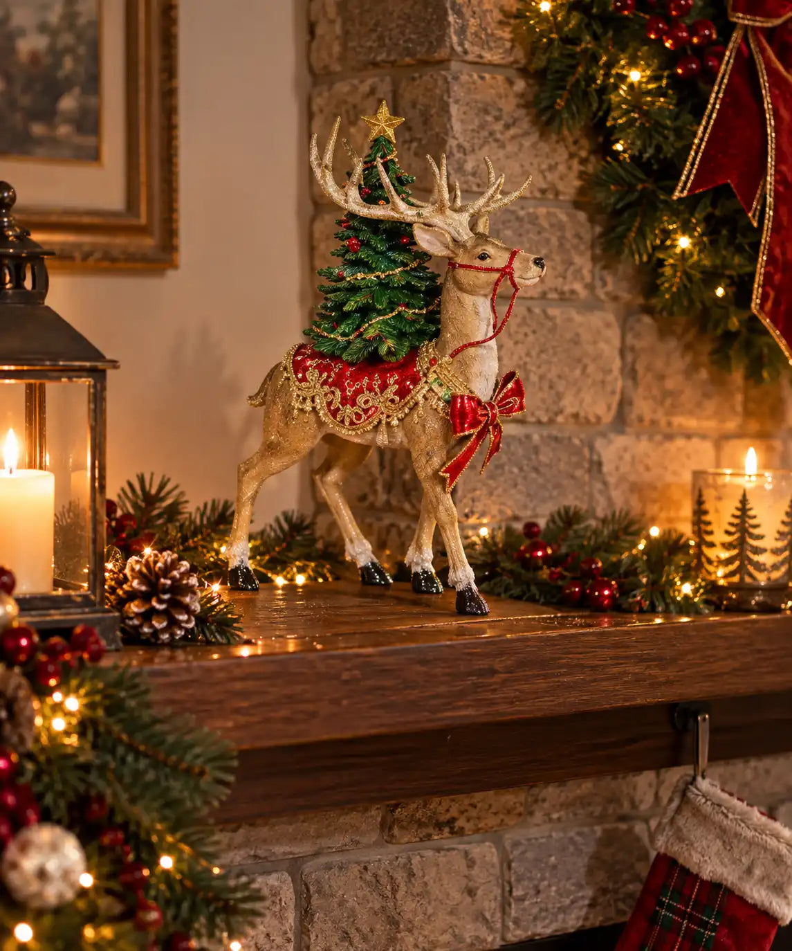 Cervo di natale con albero 44cm