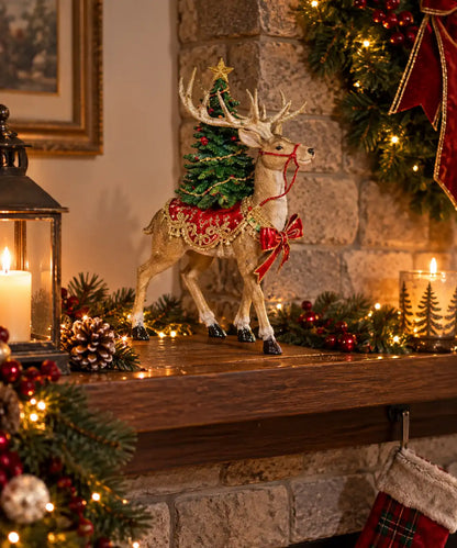 Cervo di natale con albero 44cm