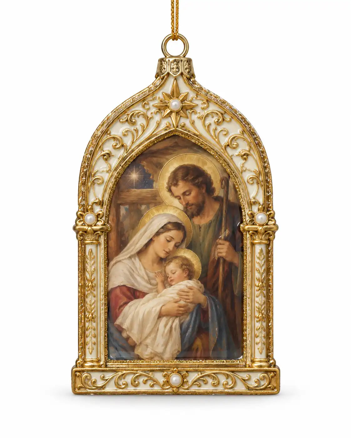 Decoro Sacra famiglia / santa maria scena arco ornamento albero di natale 14,5CM
