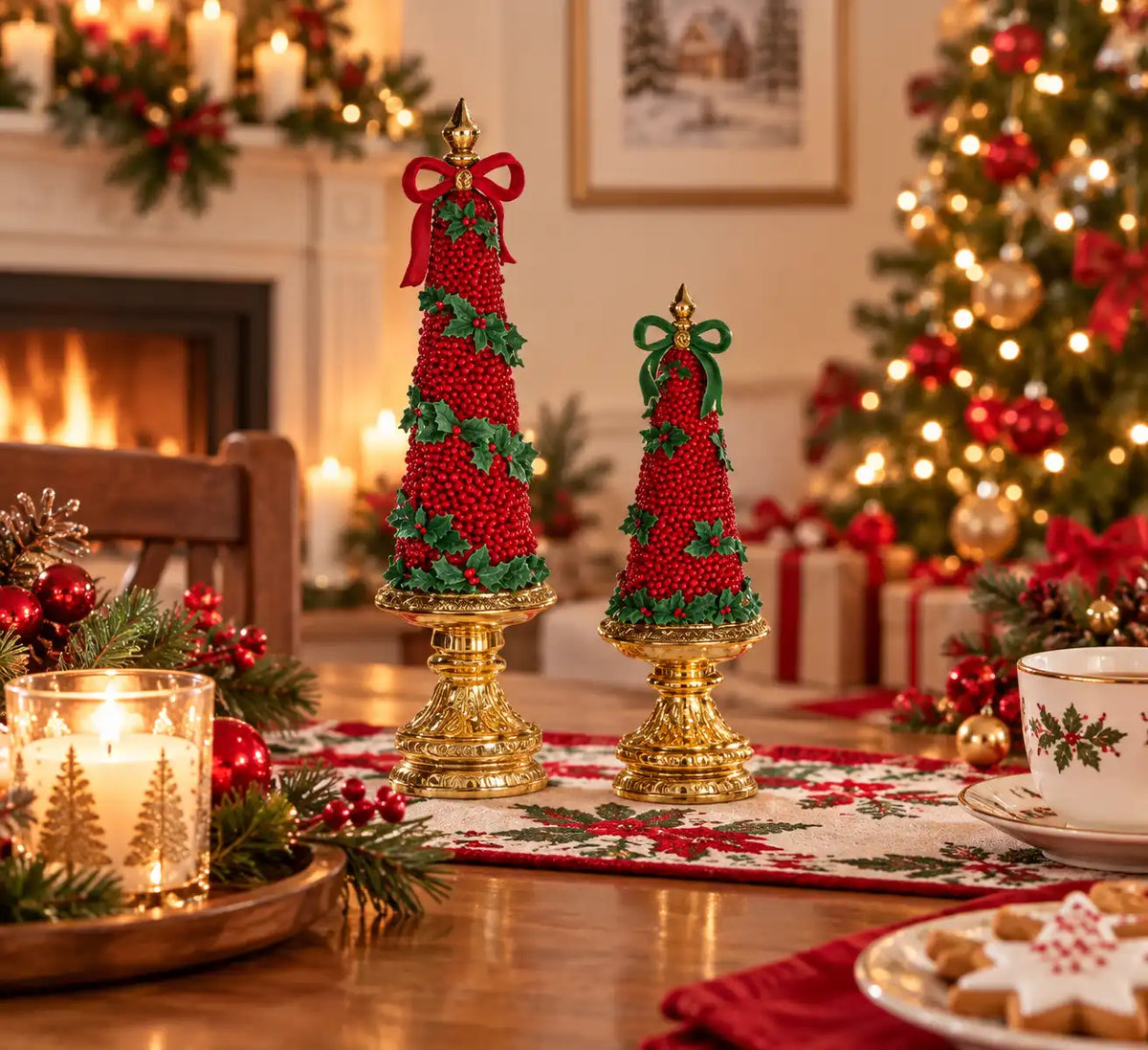 Set di alberi di natale com agrifoglie bacche 30/48CM