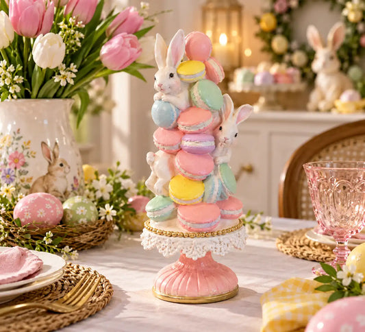 Albero di macaron con coniglietti che sbirciano  25cm