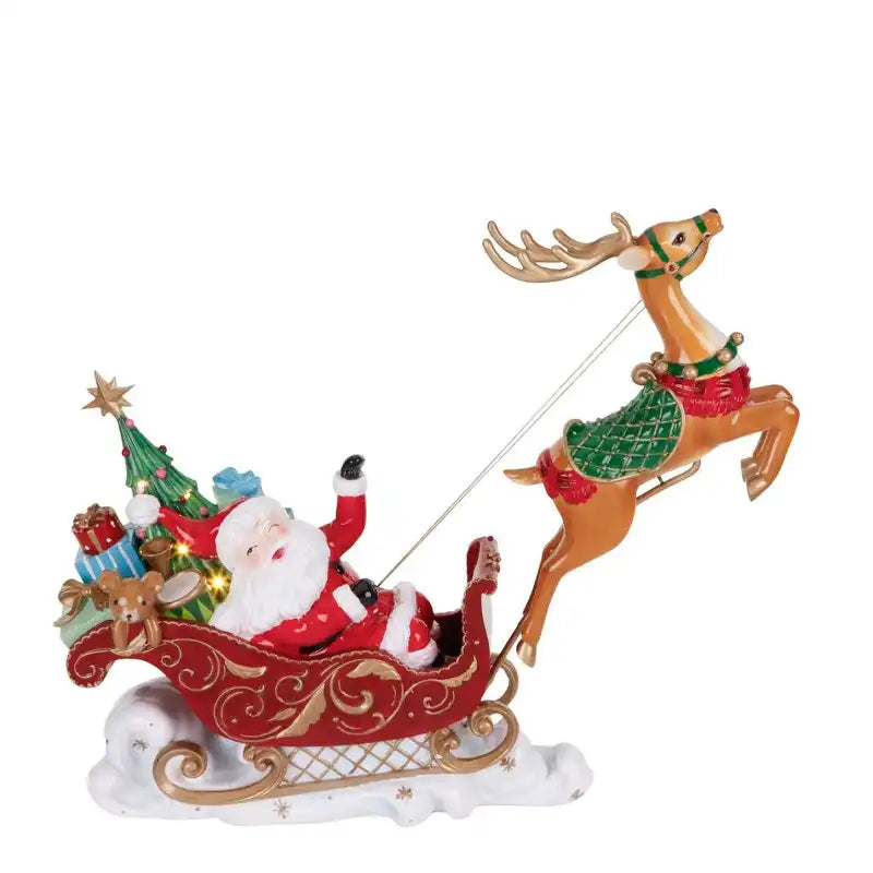Slitta a LED con cervo, Babbo Natale/regali 52 cm, batteria non inclusa