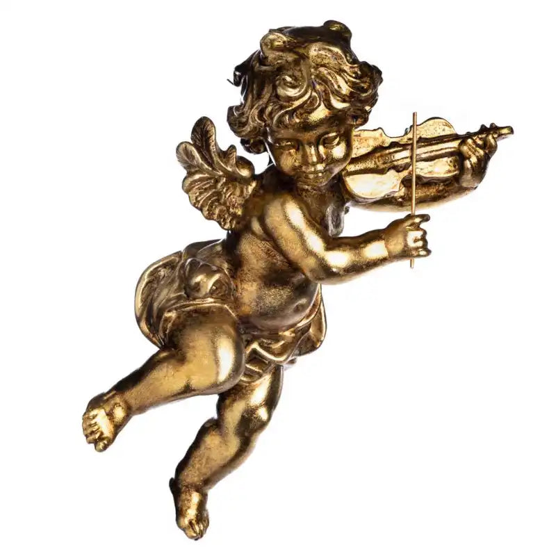 Angelo decorativo dorato con violino da parete 27cm