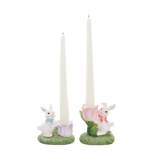 Coniglietto con portacandele tulipano SET/2 bianco/verde 10cm (senza candele)