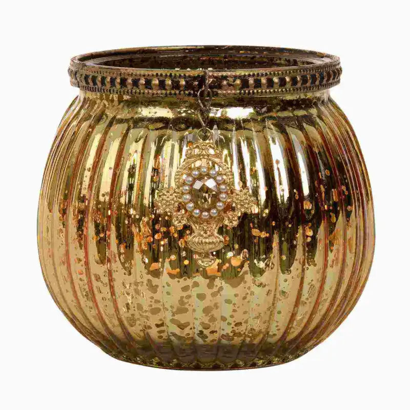 Portacandele decorativo in vetro dorato 10cm