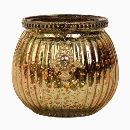 Portacandele decorativo in vetro dorato 10cm