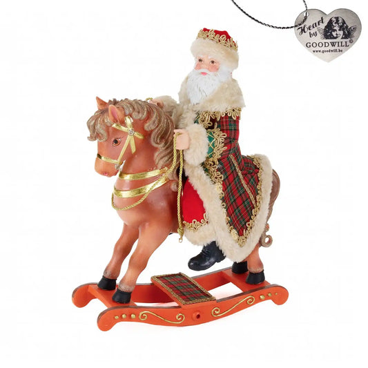 Babbo Natale scozzese su cavallo a dondolo, tavolo da 42 cm