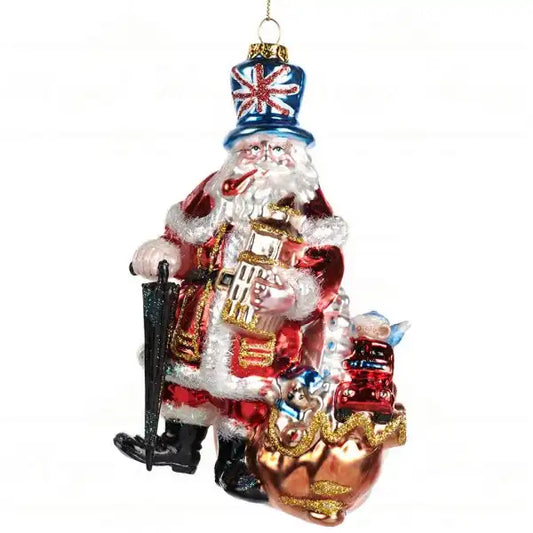 Babbo Natale in vetro con Big Ben e autobus 17 cm